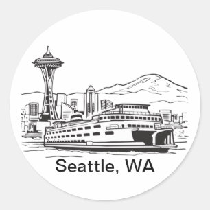 Seattle Ferry Washington Staat Line Art Runder Aufkleber