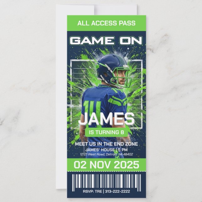 Seattle Football Ticket Birthday Invitation Einladung (Vorderseite)