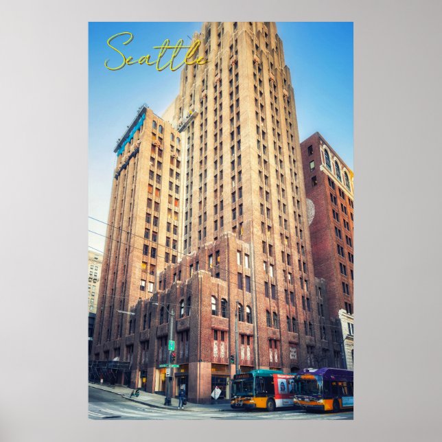 Seattle Iconic Tall Brick Gebäude Stadtansicht Poster (Vorne)