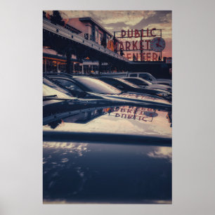 Seattle ikonisches Pike Market Center bei Sonnenun Poster