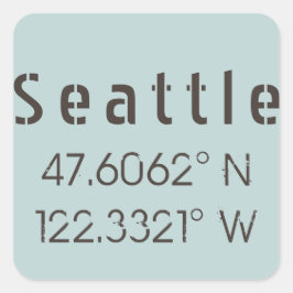 Seattle Latitude und Longitude Quadratischer Aufkleber