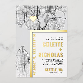Seattle Liebe Locator | Städtische Hochzeit Folieneinladung