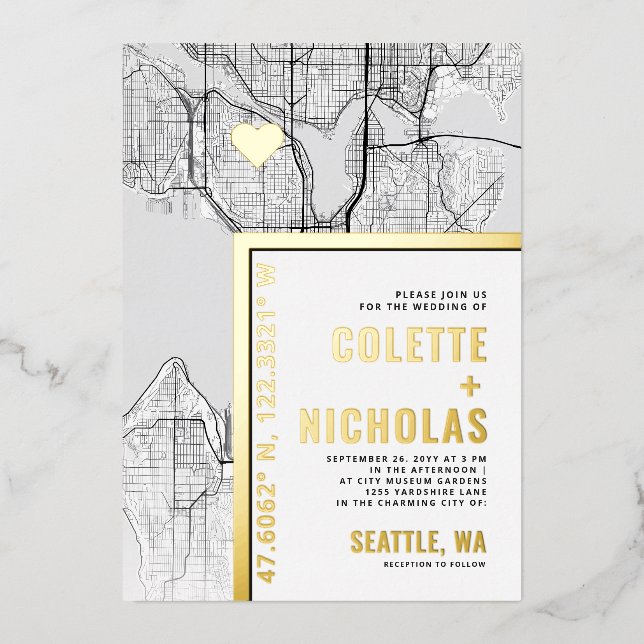 Seattle Liebe Locator | Städtische Hochzeit Folieneinladung (Vorderseite)