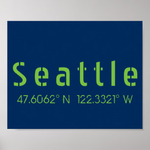 Seattle Longitude Latitude Team Colors Poster