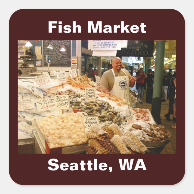 Seattle Market Quadratischer Aufkleber (Vorderseite)