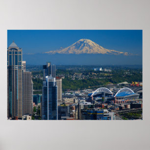 Seattle mit Mount Rainier Fotografie Poster