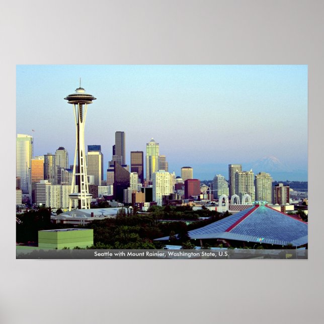 Seattle mit Mount Rainier, Washington Staat, USA Poster (Vorne)