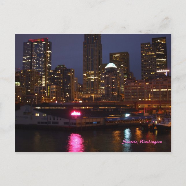 Seattle nachts postkarte (Vorderseite)