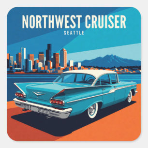 Seattle Northwest Oldtimer Quadratischer Aufkleber