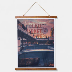 Seattle Pike Market Center Außenbereich Wandteppich Mit Holzrahmen
