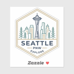 Seattle PNW Skyline Minimal Hexagonales Abzeichen Aufkleber