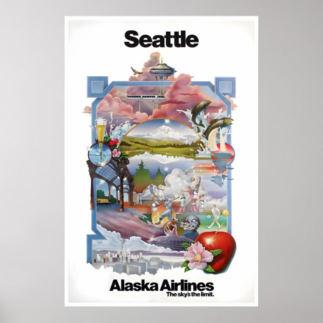 Seattle Poster Washington Kunst Alaska Airlines (Vorne)
