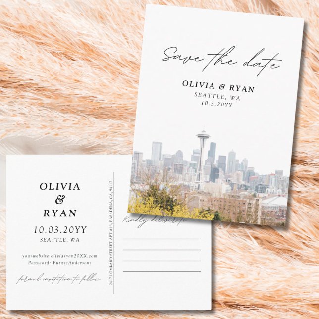 Seattle Save the Date Postcard Elegante Hochzeit Postkarte (Seattle Save the Date Postcard Elegant Wedding
)