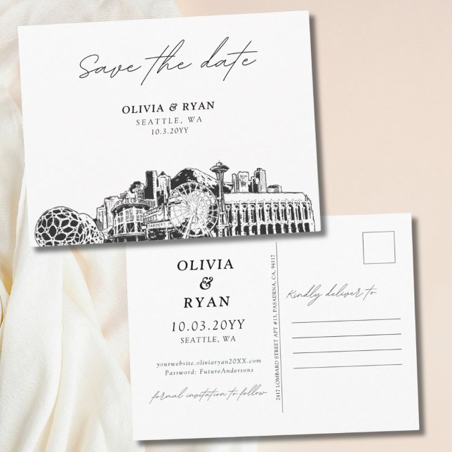 Seattle Save the Date Postcard Moderne Hochzeit Postkarte (Seattle Save the Date Postcard Modern Wedding
)