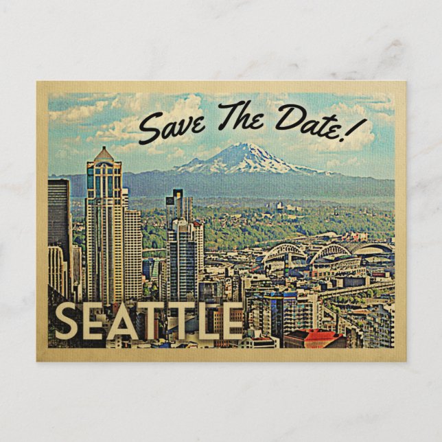 Seattle Save the Date Vintage Postkarten (Vorderseite)