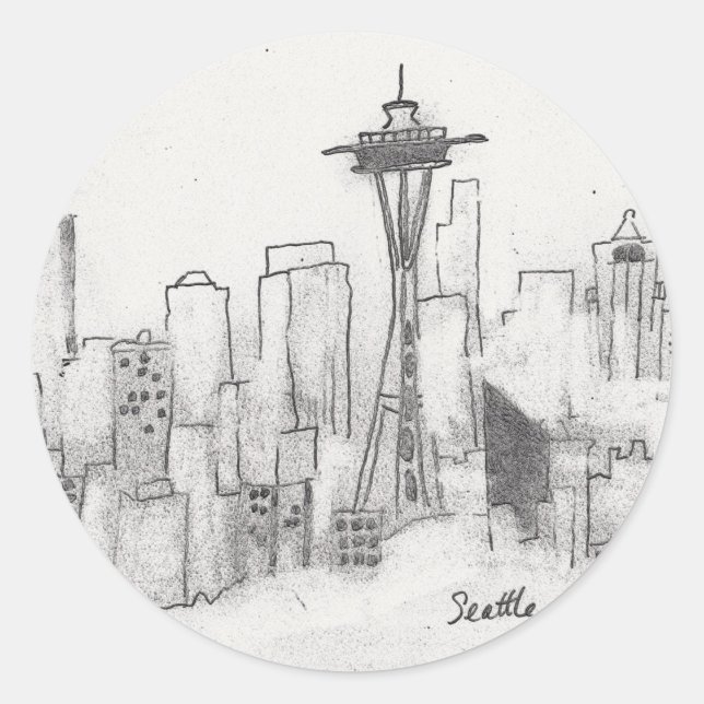 Seattle Sketch Runder Aufkleber (Vorderseite)