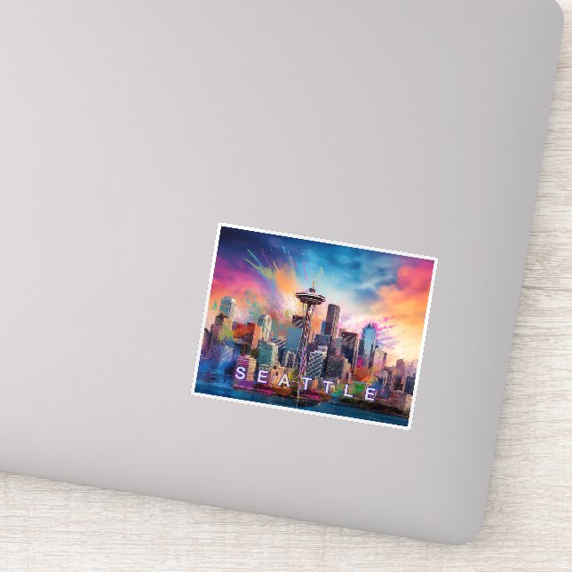 Seattle Skyline Abstrakt Art Aufkleber (Detail)