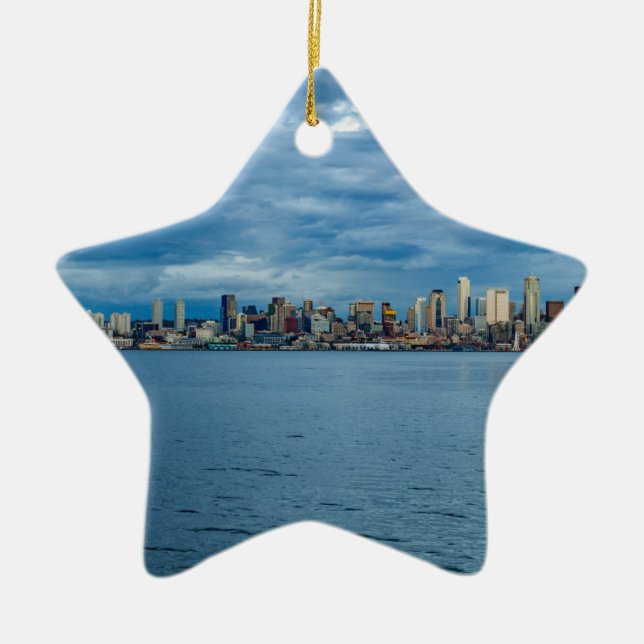 Seattle-Skyline an der Dämmerung Keramik Ornament (Vorne)