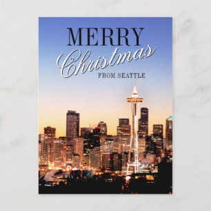 Seattle Skyline at Christmas Feiertagspostkarte