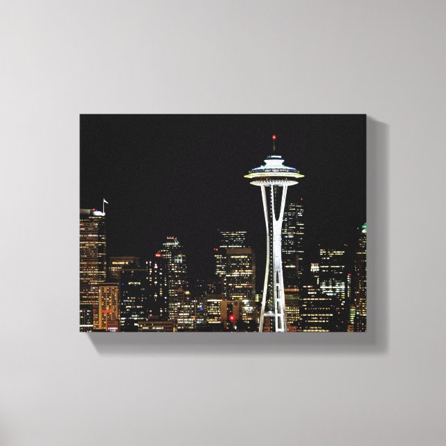 Seattle skyline at night, with space Needle. Leinwanddruck (Vorderseite)