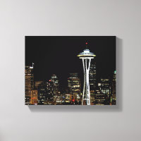 Seattle skyline at night, with space Needle.