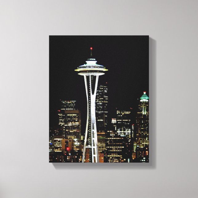 Seattle skyline at night, with space Needle. Leinwanddruck (Vorderseite)