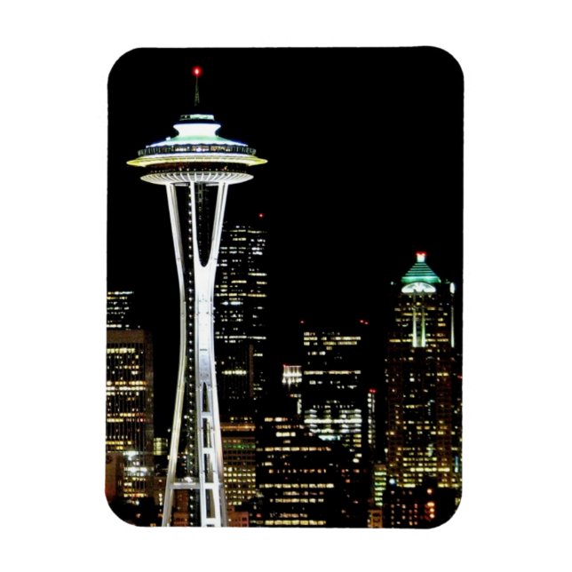 Seattle skyline at night, with space Needle. Magnet (Vertikal)