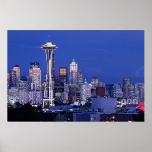 Seattle-Skyline bei Dämmerung Poster