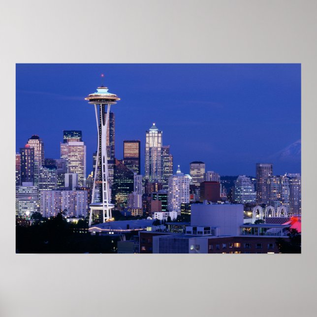 Seattle-Skyline bei Dämmerung Poster (Vorne)
