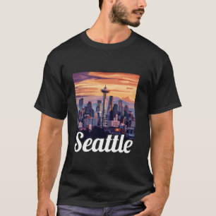 Seattle Skyline Cityscape bei Sonnenuntergang Seat T-Shirt