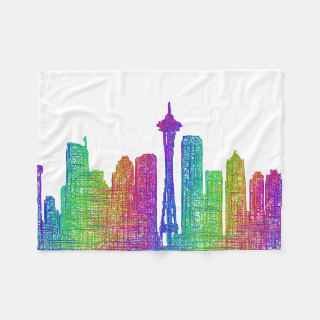 Seattle-Skyline Fleecedecke (Vorderseite (Horizontal))
