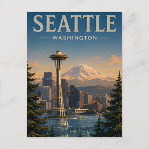 💚 Seattle-Skyline im modernen Stil des pazifische Postkarte