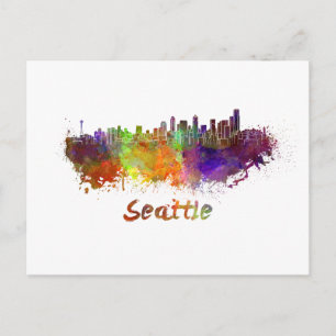 Seattle Skyline in Aquarell Postkarte