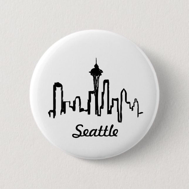 Seattle Skyline in schwarzer Tinte Button (Vorderseite)