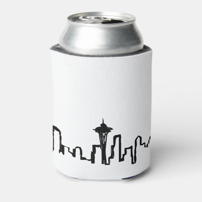 Seattle Skyline in schwarzer Tinte Dosenkühler (Kanne Rückseite)