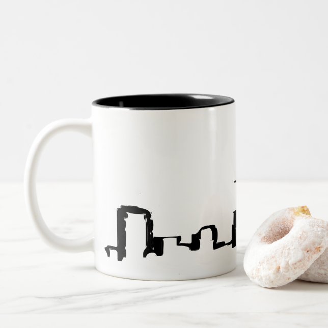 Seattle Skyline in schwarzer Tinte Zweifarbige Tasse (Mit Donut)
