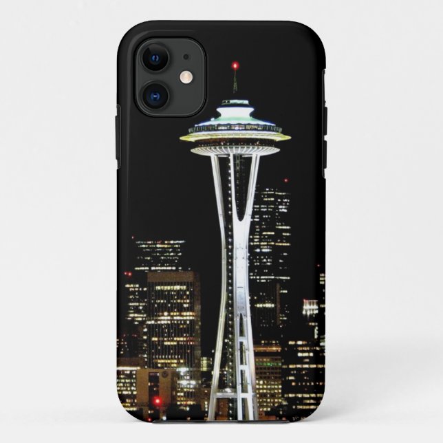 Seattle-Skyline nachts, mit Raum-Nadel Case-Mate iPhone Hülle (Rückseite)