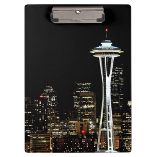 Seattle-Skyline nachts, mit Raum-Nadel Klemmbrett