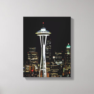 Seattle-Skyline nachts, mit Raum-Nadel Leinwanddruck