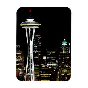 Seattle-Skyline nachts, mit Raum-Nadel Magnet