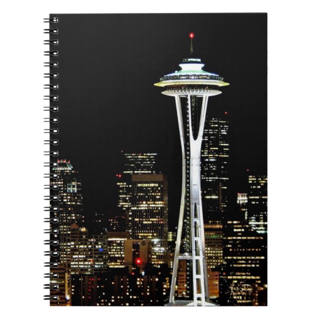 Seattle-Skyline nachts, mit Raum-Nadel Notizblock (Vorderseite)