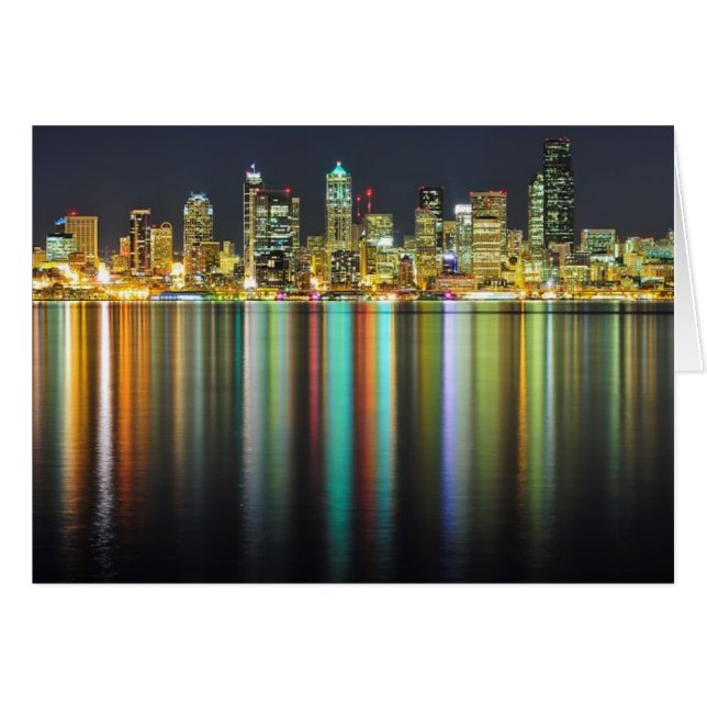 Seattle Skyline nachts mit Reflexion (Vorderseite (Horizontal))