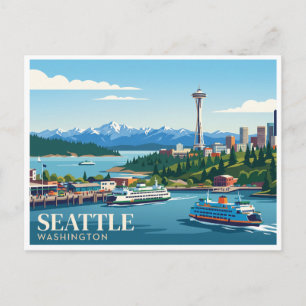 Seattle Skyline & Puget Sound USA Postkarte