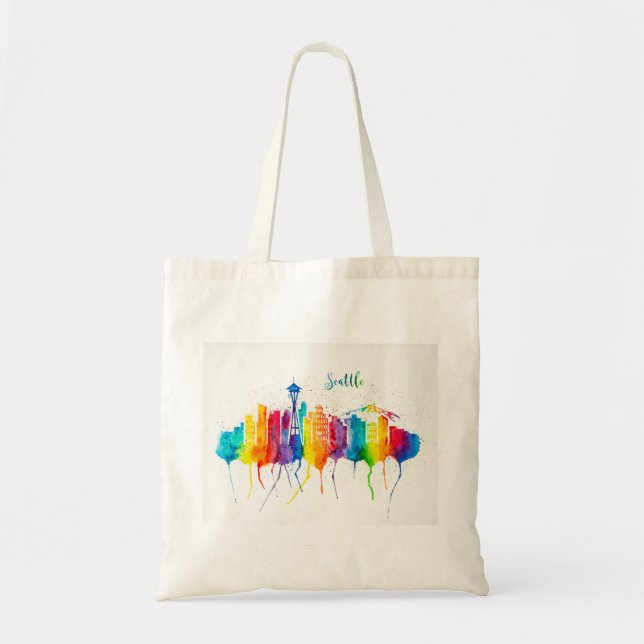 Seattle Skyline Regular Tote Bag - Aquarell Tragetasche (Vorne)