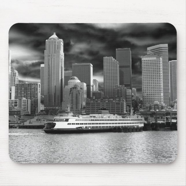Seattle-Skyline Schwarzweiss Mousepad (Vorne)
