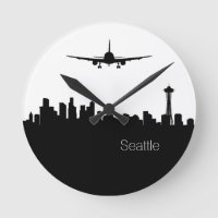 Seattle Skyline Silhouette Wanduhr