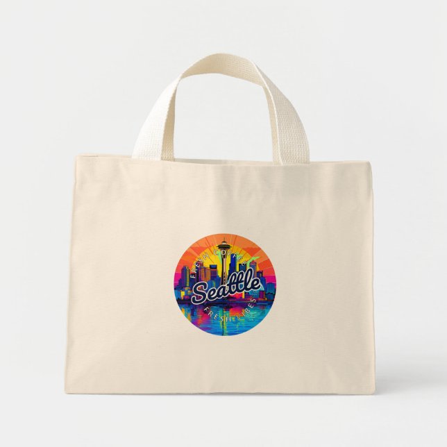 Seattle Skyline Stroke Mini Stoffbeutel (Vorne)