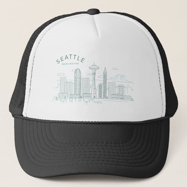 Seattle Skyline Stroke Truckerkappe (Vorderseite)
