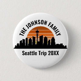 Seattle Skyline Sunset Custom Family Vacation Button