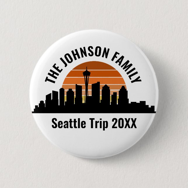 Seattle Skyline Sunset Custom Family Vacation Button (Vorderseite)